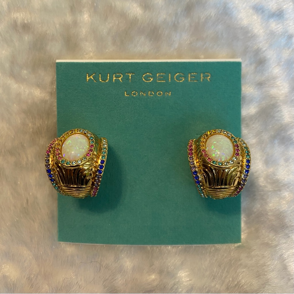 Nwt! Kurt Geiger London Southbank Stone Gold Earrings With Rainbow Accents